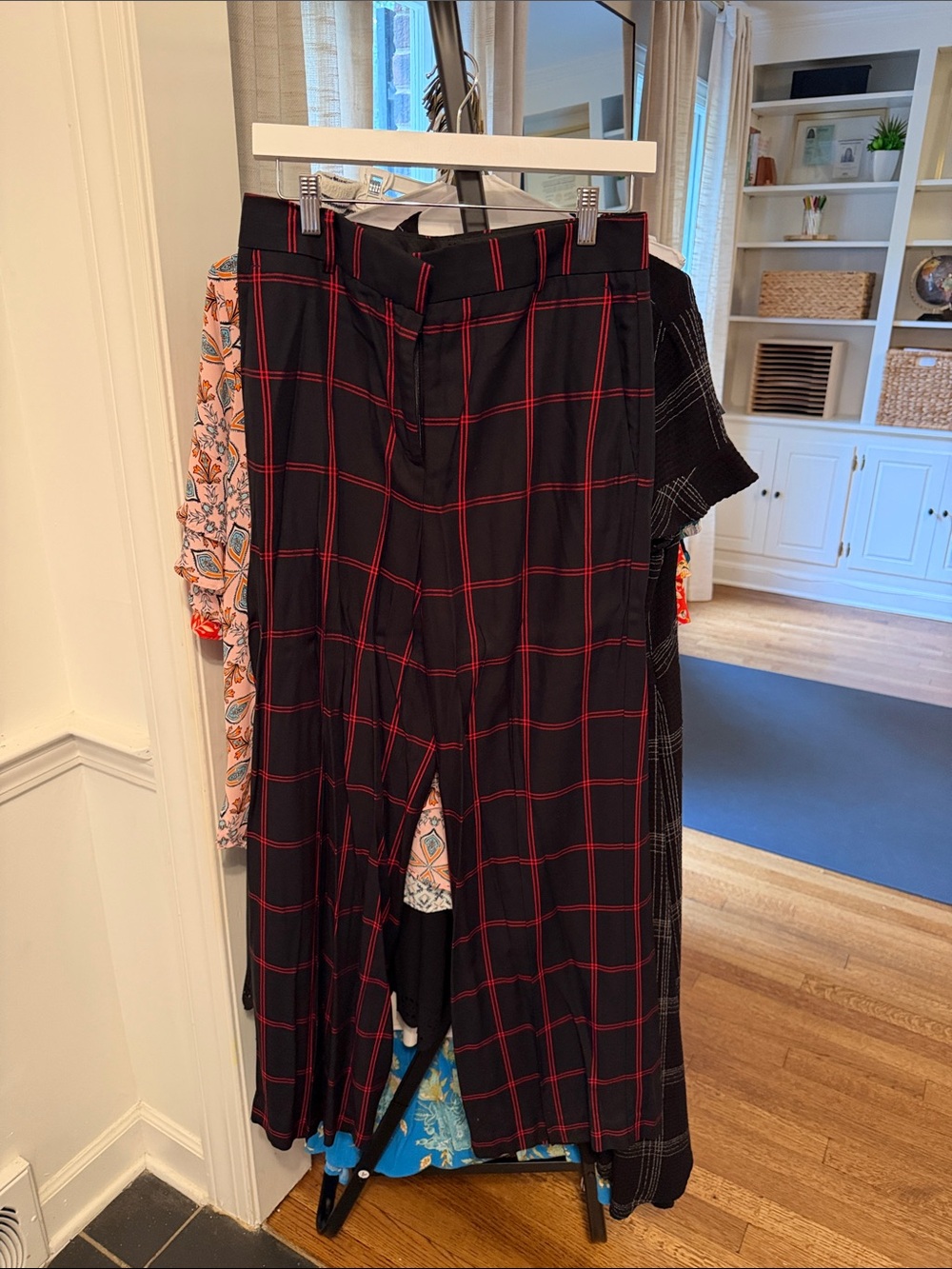 Ann Taylor Black Pants with Red Windowpane Plaid